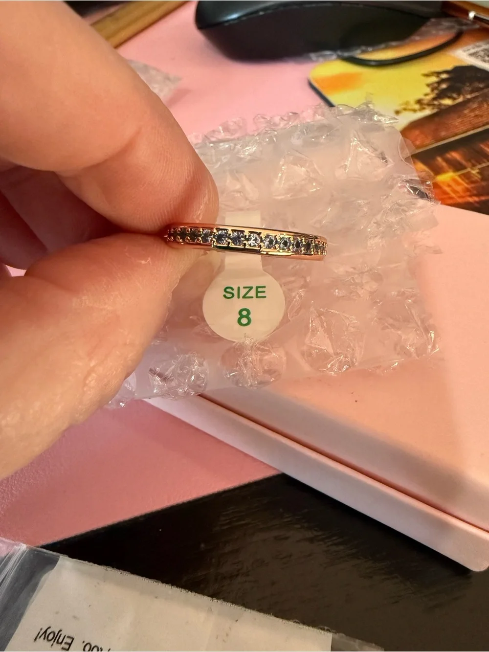 BP Rose Gold Band Ring with Blue Stones - Size 8